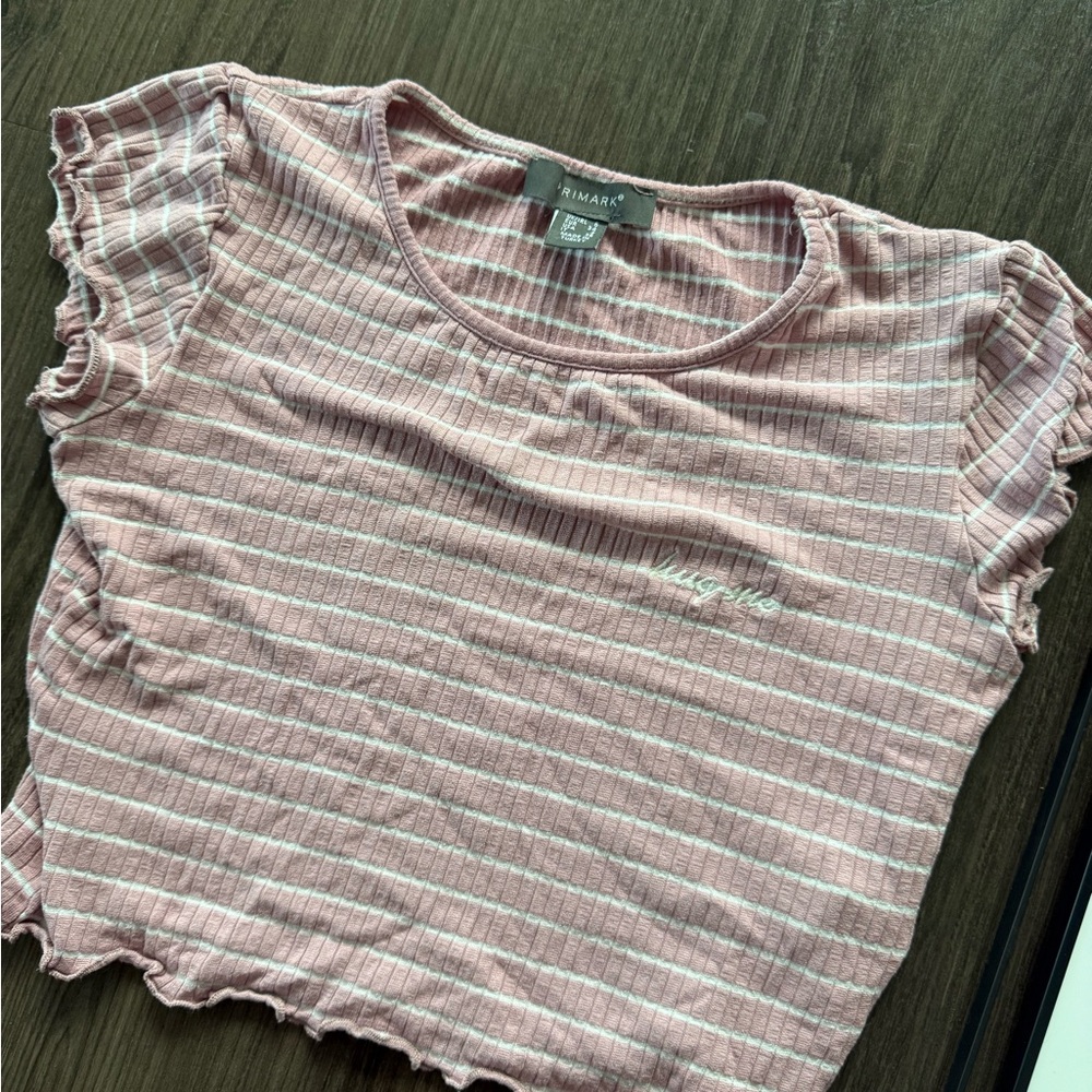 Pink Ribbed Crop Top / Lettuce Trim - Picture 3 of 3